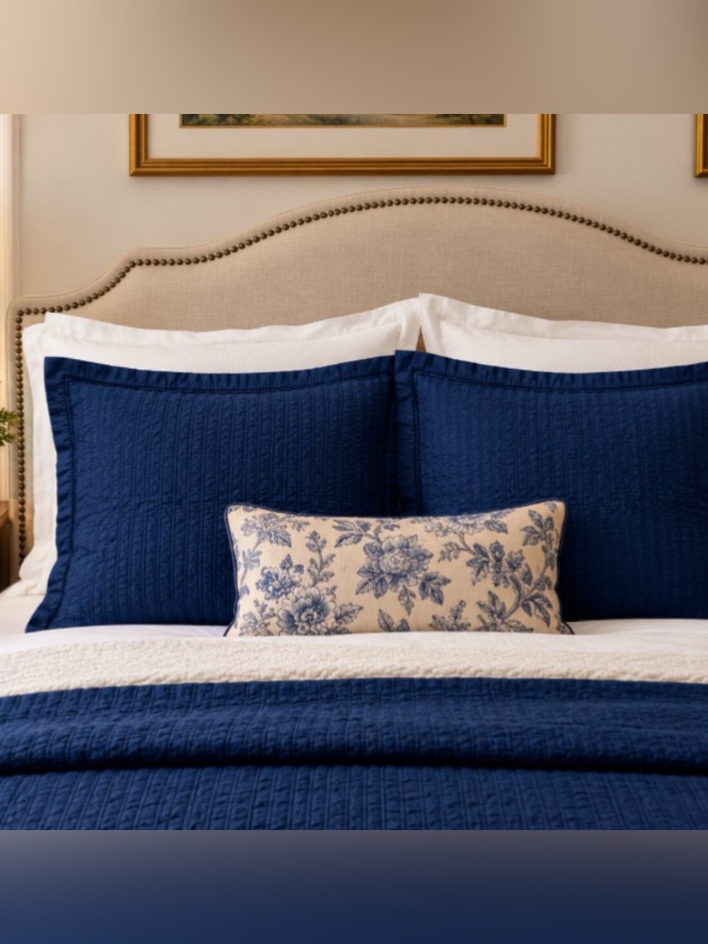 Ralph Lauren Navy Blue Quilted Euro Pillow Shams Set of 2 (25" x 25") Classic